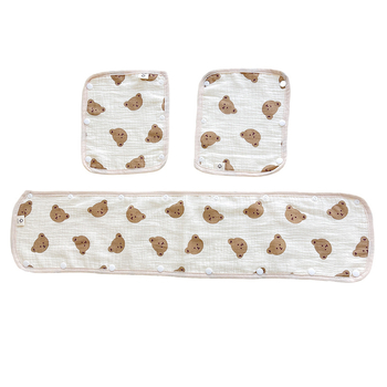 Πετσέτα σάλιου τριών τεμαχίων για καρότσι, γάντια καροτσιού, ιμάντας από βαμβακερή γάζα, πετσέτα σάλιου, αντι-δάγκωμα, μαξιλαράκι ώμου για καρότσι