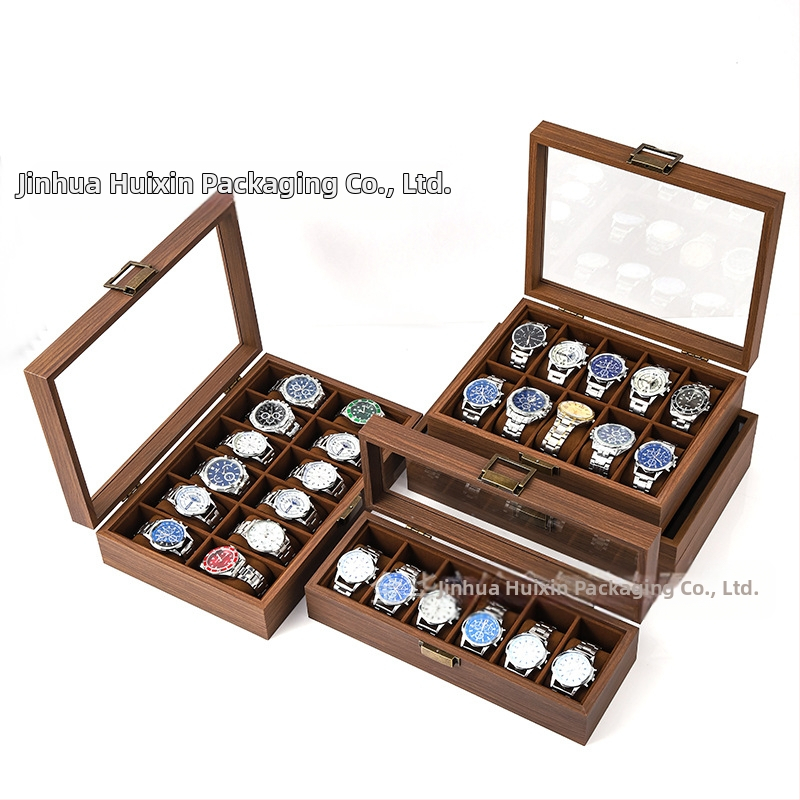 Кутия за съхранение на дървени часовници от черен орех, многофункционална кутия за колекция от часовници и бижута