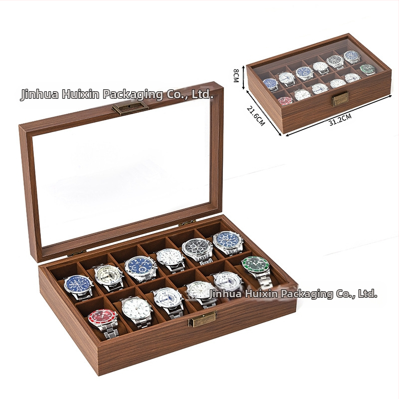 Didmeninė medinių laikrodžių laikymo dėžutė, juodo riešuto spalvos medinių kolekcijų laikrodžių papuošalų, akinių daugiafunkcinė dėžutė