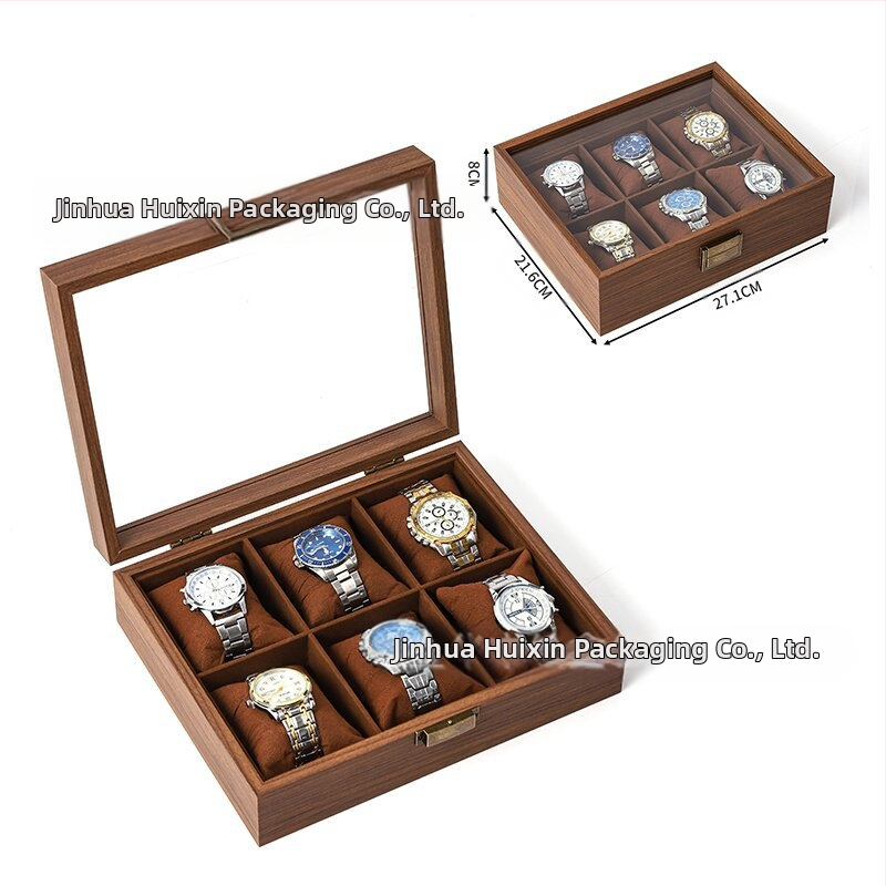 Didmeninė medinių laikrodžių laikymo dėžutė, juodo riešuto spalvos medinių kolekcijų laikrodžių papuošalų, akinių daugiafunkcinė dėžutė