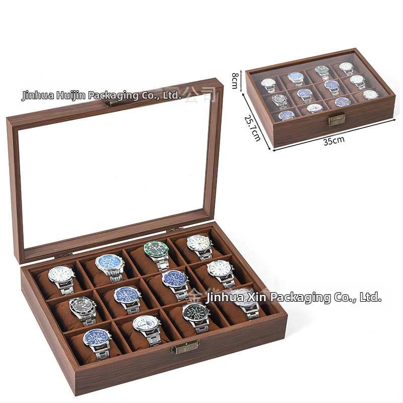 Didmeninė medinių laikrodžių laikymo dėžutė, juodo riešuto spalvos medinių kolekcijų laikrodžių papuošalų, akinių daugiafunkcinė dėžutė