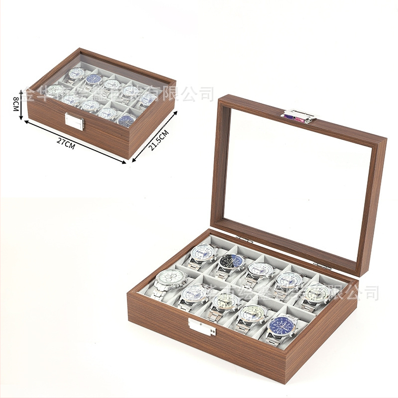 Didmeninė medinių laikrodžių laikymo dėžutė, juodo riešuto spalvos medinių kolekcijų laikrodžių papuošalų, akinių daugiafunkcinė dėžutė