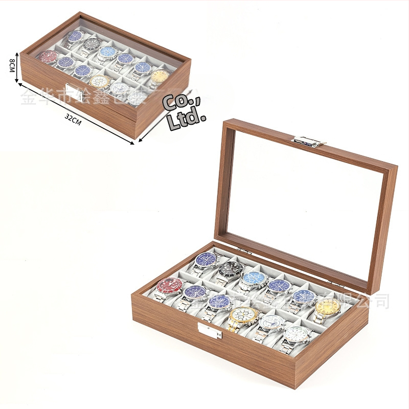 Didmeninė medinių laikrodžių laikymo dėžutė, juodo riešuto spalvos medinių kolekcijų laikrodžių papuošalų, akinių daugiafunkcinė dėžutė