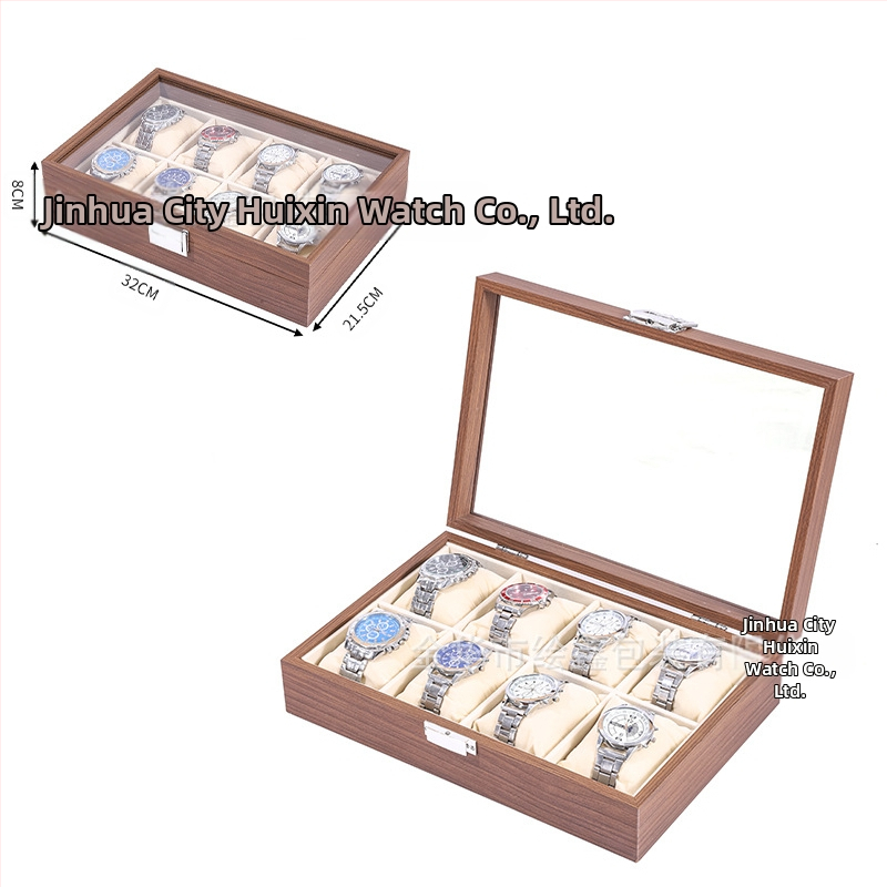 Didmeninė medinių laikrodžių laikymo dėžutė, juodo riešuto spalvos medinių kolekcijų laikrodžių papuošalų, akinių daugiafunkcinė dėžutė