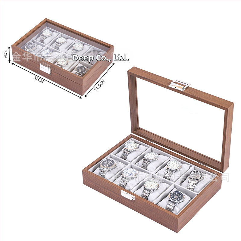 Didmeninė medinių laikrodžių laikymo dėžutė, juodo riešuto spalvos medinių kolekcijų laikrodžių papuošalų, akinių daugiafunkcinė dėžutė