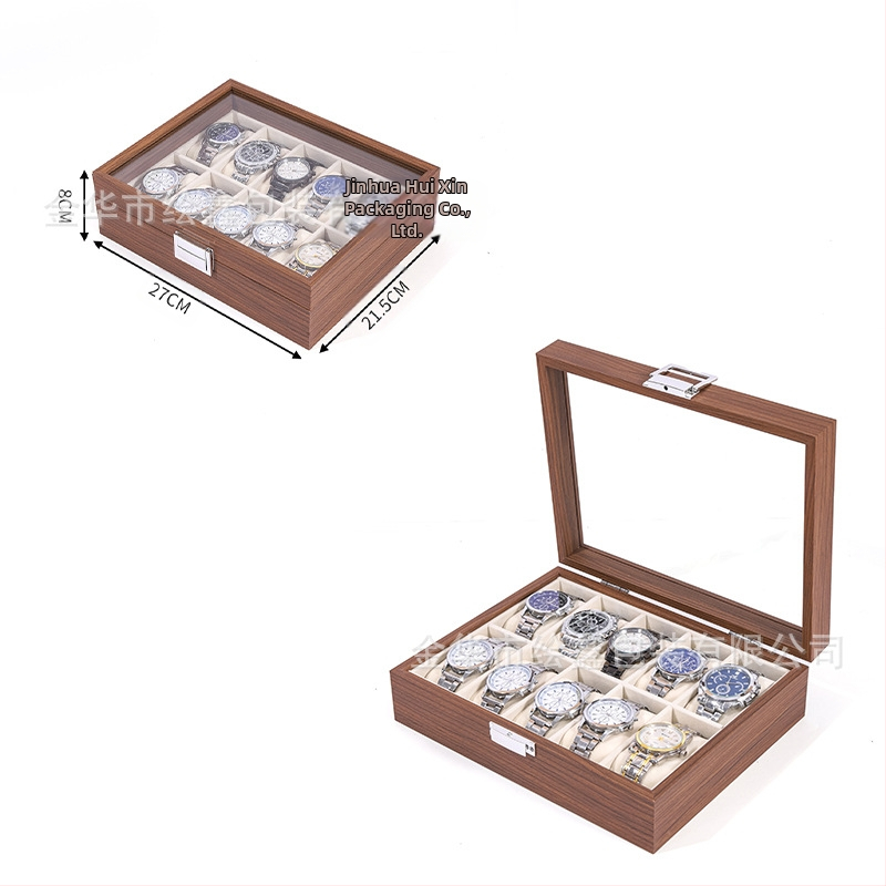 Didmeninė medinių laikrodžių laikymo dėžutė, juodo riešuto spalvos medinių kolekcijų laikrodžių papuošalų, akinių daugiafunkcinė dėžutė