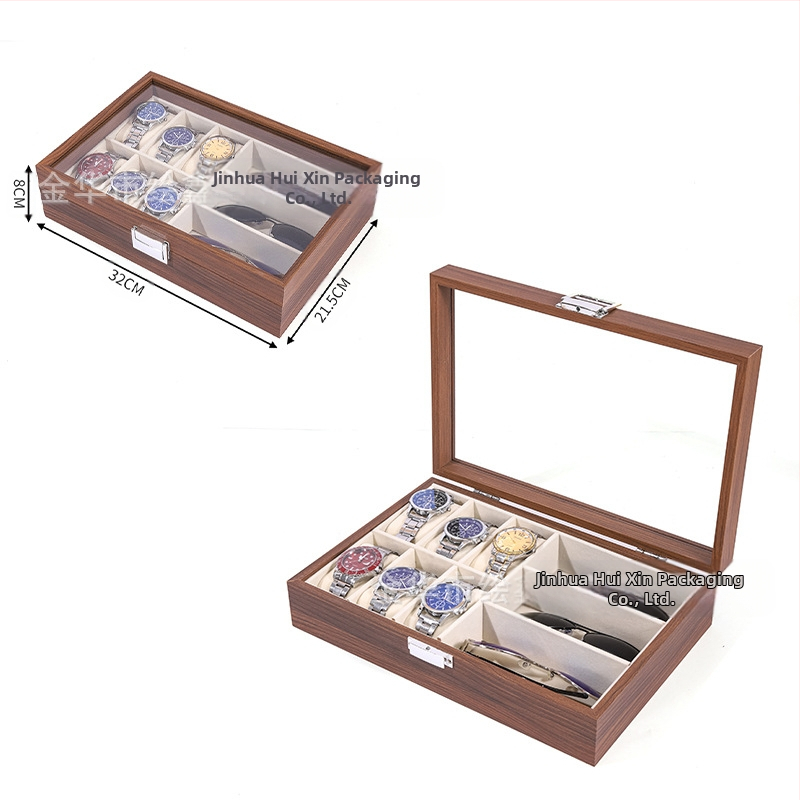 Didmeninė medinių laikrodžių laikymo dėžutė, juodo riešuto spalvos medinių kolekcijų laikrodžių papuošalų, akinių daugiafunkcinė dėžutė