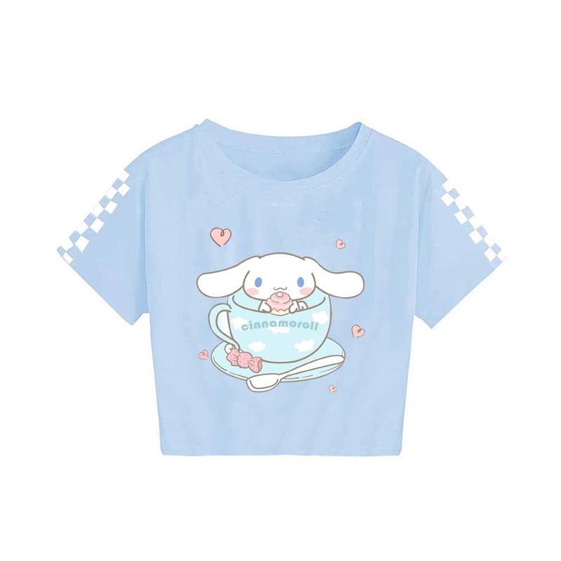 2024 Sanrio Момчета и момичета на средна възраст, лятна щампована ежедневна тениска с къс ръкав, топ 7520