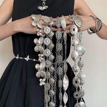 Modes retro metāla vidukļa ķēde sievietēm, augstas klases dekoratīvs aksesuārs svārkiem, daudzpusīga tauriņa vidukļa virve, etniskā stila Eiropas un Amerikas josta