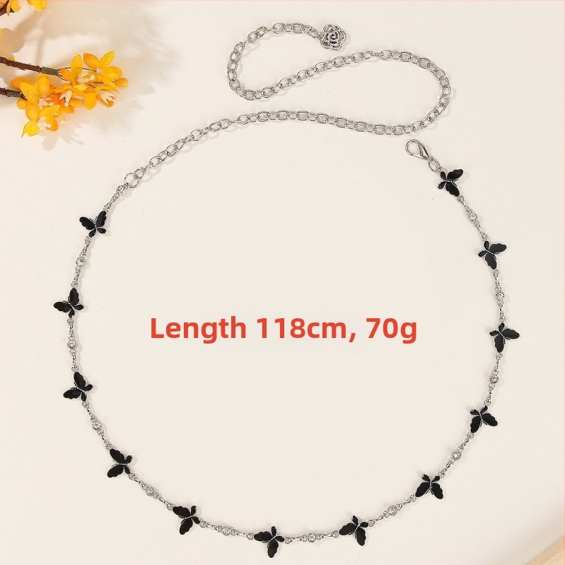 Μοντέρνα ρετρό μεταλλική αλυσίδα μέσης για γυναίκες, διακοσμητικό αξεσουάρ υψηλής ποιότητας για φούστες, ευέλικτο σχοινί μέσης πεταλούδας, ζώνη ευρωπαϊκής και αμερικανικής καταγωγής σε εθνικό στιλ