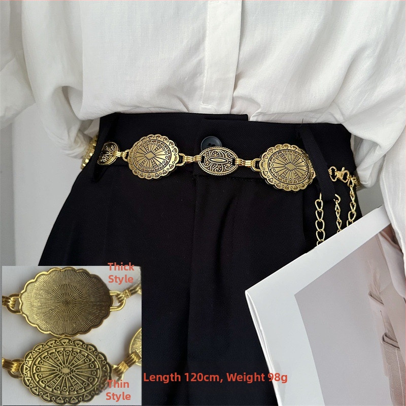 Modes retro metāla vidukļa ķēde sievietēm, augstas klases dekoratīvs aksesuārs svārkiem, daudzpusīga tauriņa vidukļa virve, etniskā stila Eiropas un Amerikas josta
