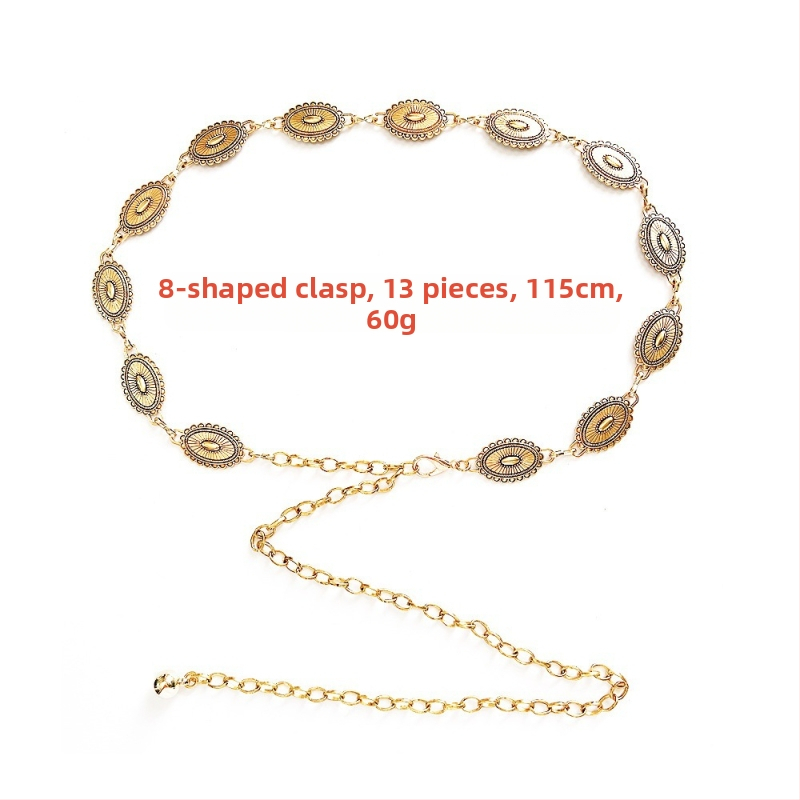 Modes retro metāla vidukļa ķēde sievietēm, augstas klases dekoratīvs aksesuārs svārkiem, daudzpusīga tauriņa vidukļa virve, etniskā stila Eiropas un Amerikas josta