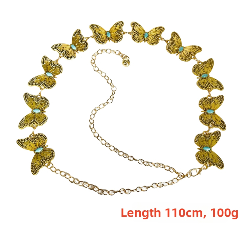 Modes retro metāla vidukļa ķēde sievietēm, augstas klases dekoratīvs aksesuārs svārkiem, daudzpusīga tauriņa vidukļa virve, etniskā stila Eiropas un Amerikas josta