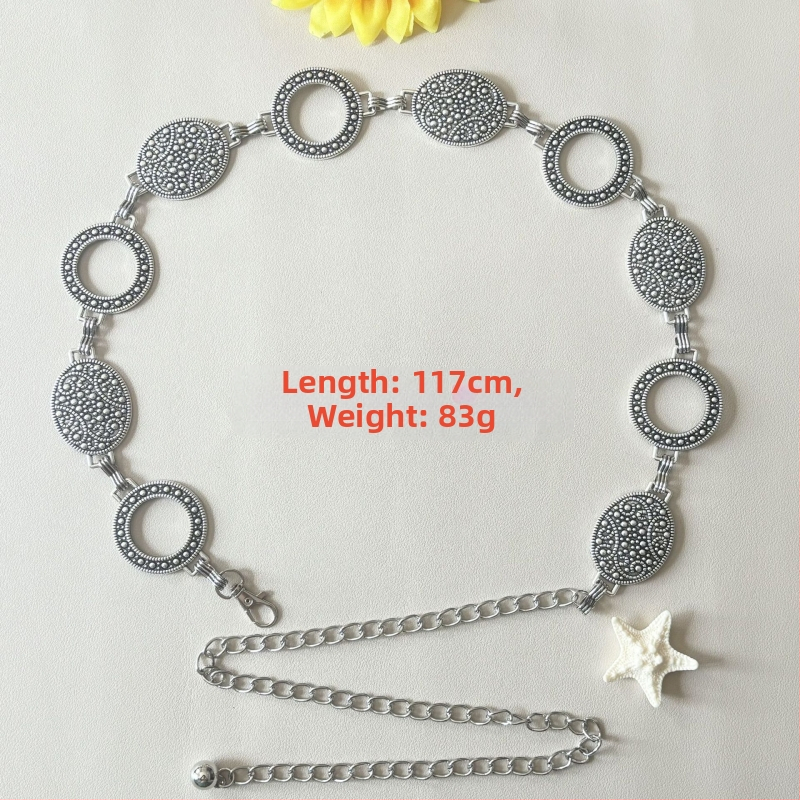 Modes retro metāla vidukļa ķēde sievietēm, augstas klases dekoratīvs aksesuārs svārkiem, daudzpusīga tauriņa vidukļa virve, etniskā stila Eiropas un Amerikas josta