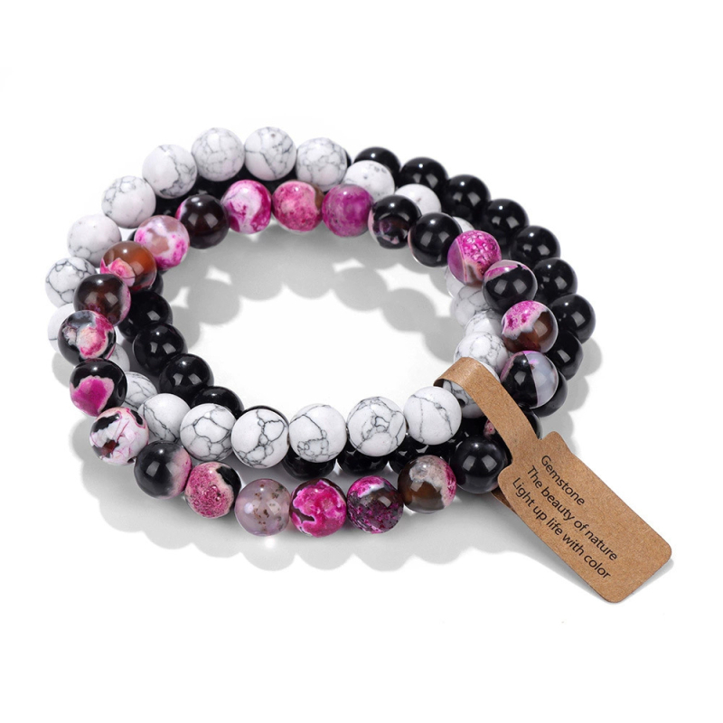 Užsienio prekyba, tarpvalstybinės Europos ir Amerikos natūralaus akmens viduramžių apyrankės, nišinės retro egzotiškos nacionalinio stiliaus apyrankės, elastinės apyrankės, 3 dalių rinkinys