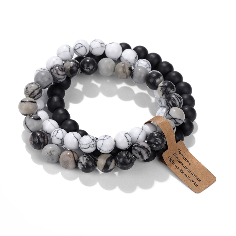 Užsienio prekyba, tarpvalstybinės Europos ir Amerikos natūralaus akmens viduramžių apyrankės, nišinės retro egzotiškos nacionalinio stiliaus apyrankės, elastinės apyrankės, 3 dalių rinkinys