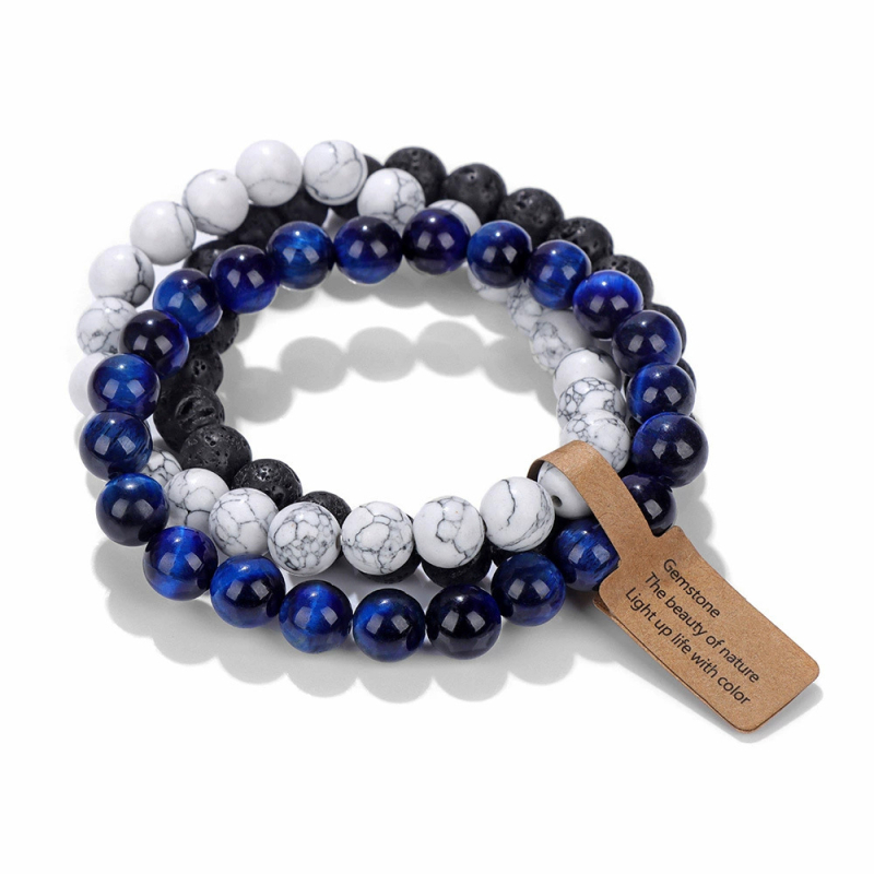 Užsienio prekyba, tarpvalstybinės Europos ir Amerikos natūralaus akmens viduramžių apyrankės, nišinės retro egzotiškos nacionalinio stiliaus apyrankės, elastinės apyrankės, 3 dalių rinkinys