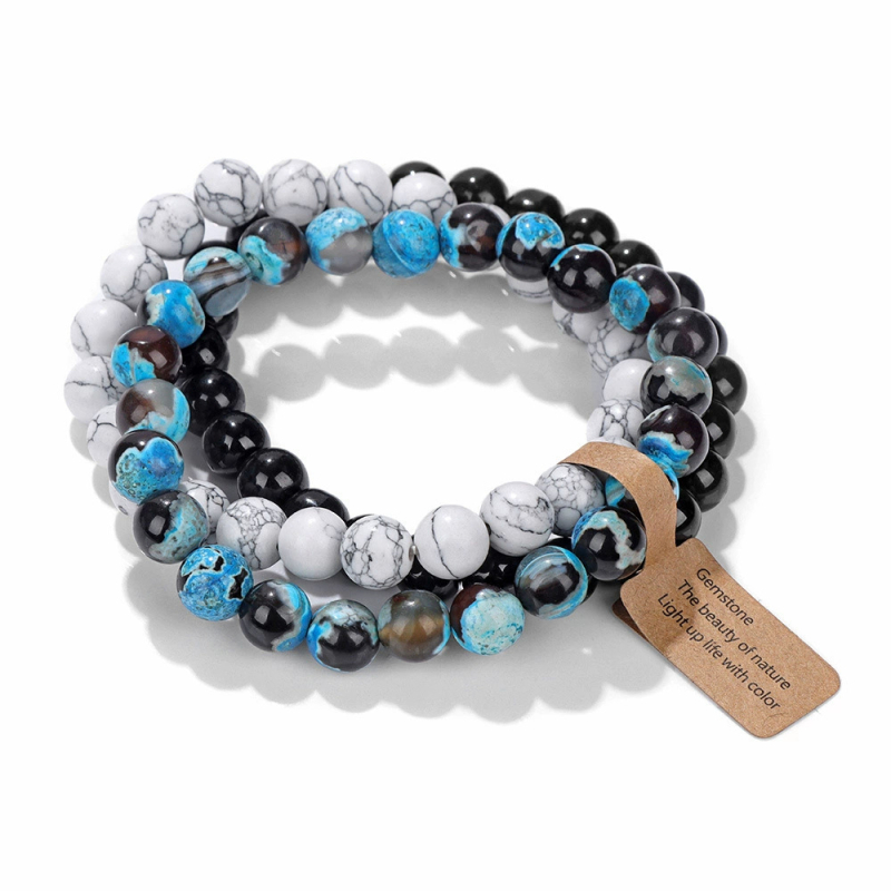 Užsienio prekyba, tarpvalstybinės Europos ir Amerikos natūralaus akmens viduramžių apyrankės, nišinės retro egzotiškos nacionalinio stiliaus apyrankės, elastinės apyrankės, 3 dalių rinkinys