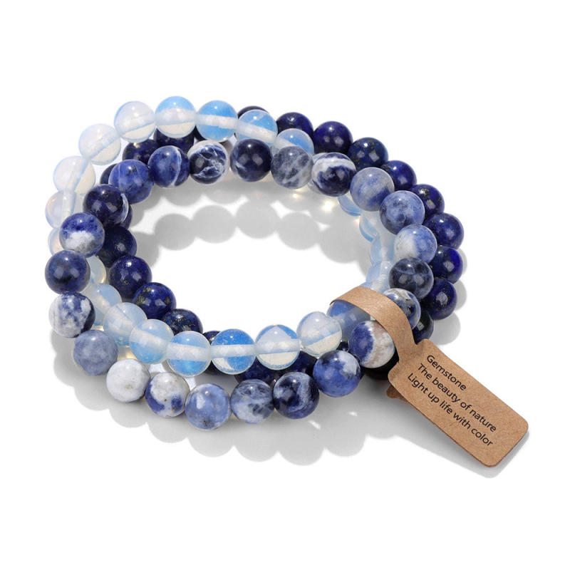 Užsienio prekyba, tarpvalstybinės Europos ir Amerikos natūralaus akmens viduramžių apyrankės, nišinės retro egzotiškos nacionalinio stiliaus apyrankės, elastinės apyrankės, 3 dalių rinkinys