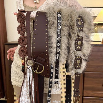 Bohēmiska viduslaiku etniskā stila brūna josta sieviešu svārkiem ar pītu vidukļa ķēdi Y2K metāla vidukļa aksesuāri