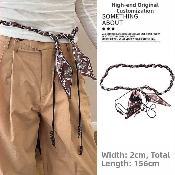 Bohēmiska viduslaiku etniskā stila brūna josta sieviešu svārkiem ar pītu vidukļa ķēdi Y2K metāla vidukļa aksesuāri