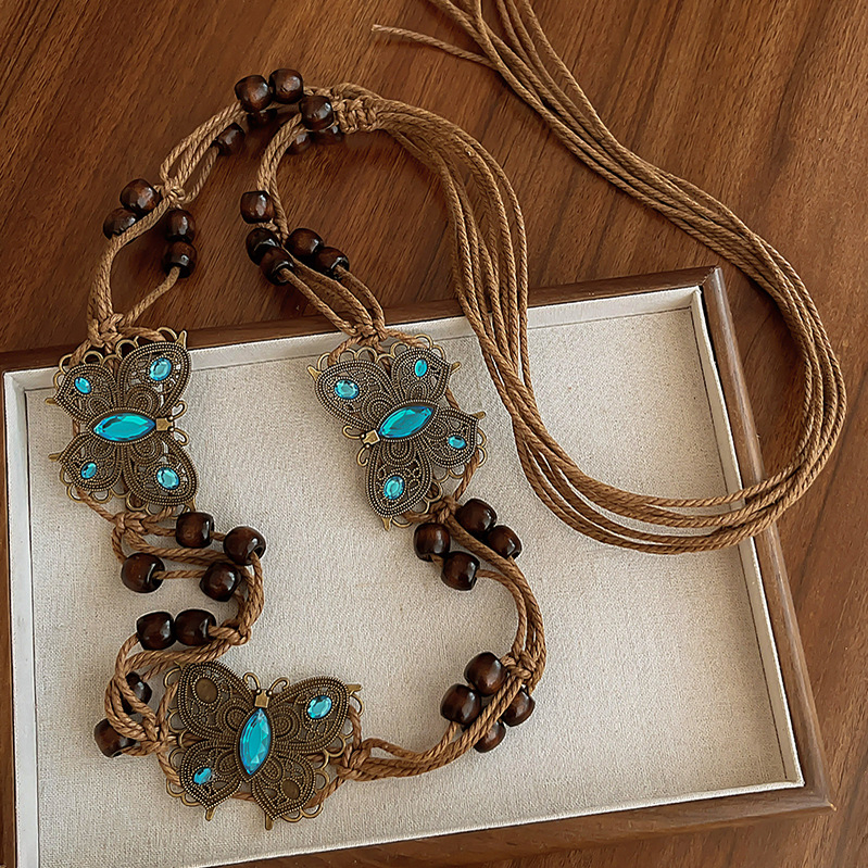 Bohēmiska viduslaiku etniskā stila brūna josta sieviešu svārkiem ar pītu vidukļa ķēdi Y2K metāla vidukļa aksesuāri