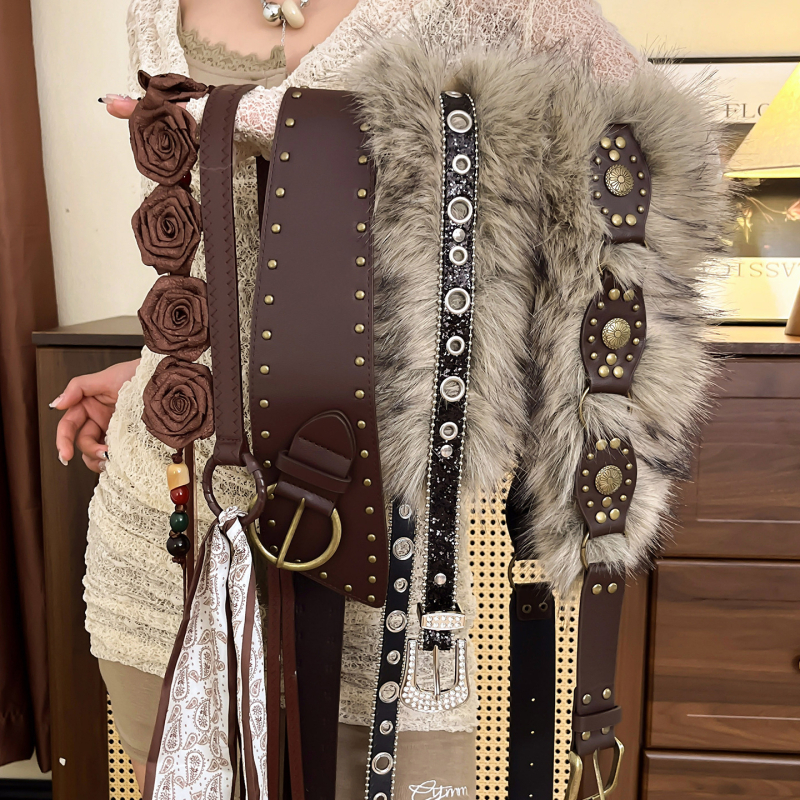 Bohēmiska viduslaiku etniskā stila brūna josta sieviešu svārkiem ar pītu vidukļa ķēdi Y2K metāla vidukļa aksesuāri