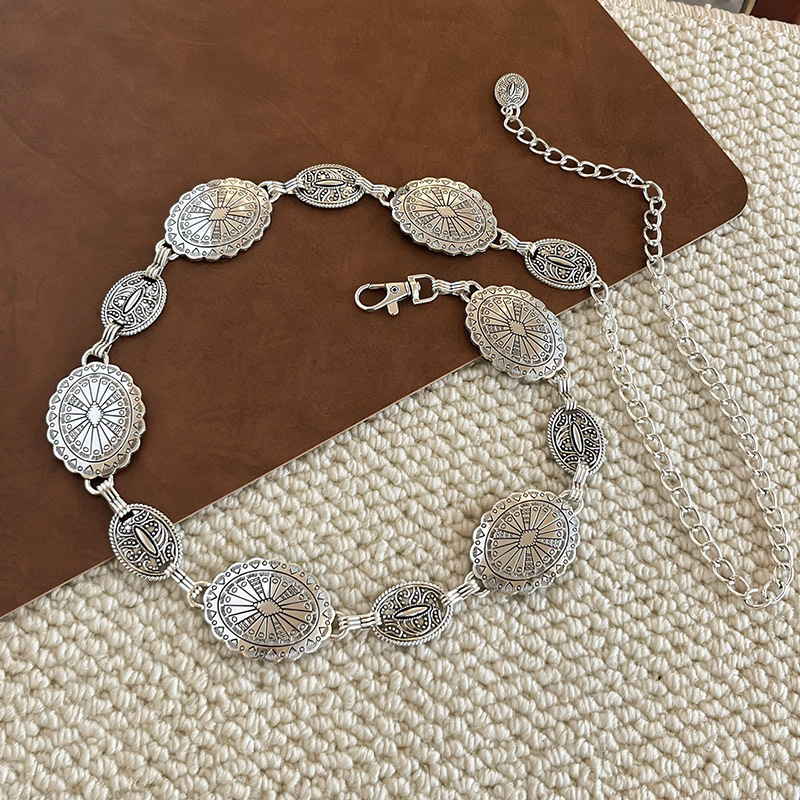 Bohēmiska viduslaiku etniskā stila brūna josta sieviešu svārkiem ar pītu vidukļa ķēdi Y2K metāla vidukļa aksesuāri