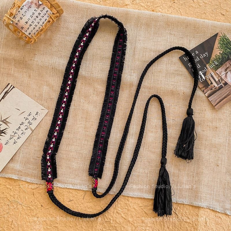 Bohēmiska viduslaiku etniskā stila brūna josta sieviešu svārkiem ar pītu vidukļa ķēdi Y2K metāla vidukļa aksesuāri