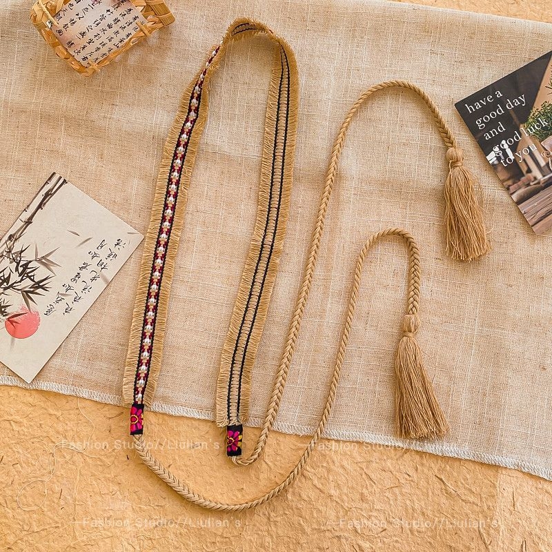 Bohēmiska viduslaiku etniskā stila brūna josta sieviešu svārkiem ar pītu vidukļa ķēdi Y2K metāla vidukļa aksesuāri