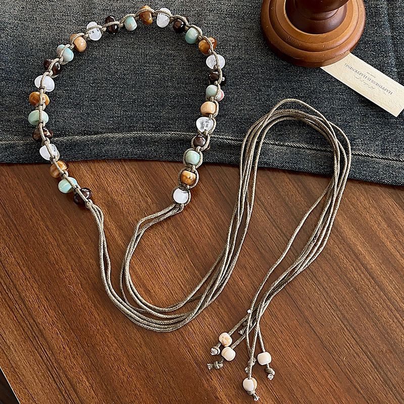 Bohēmiska viduslaiku etniskā stila brūna josta sieviešu svārkiem ar pītu vidukļa ķēdi Y2K metāla vidukļa aksesuāri