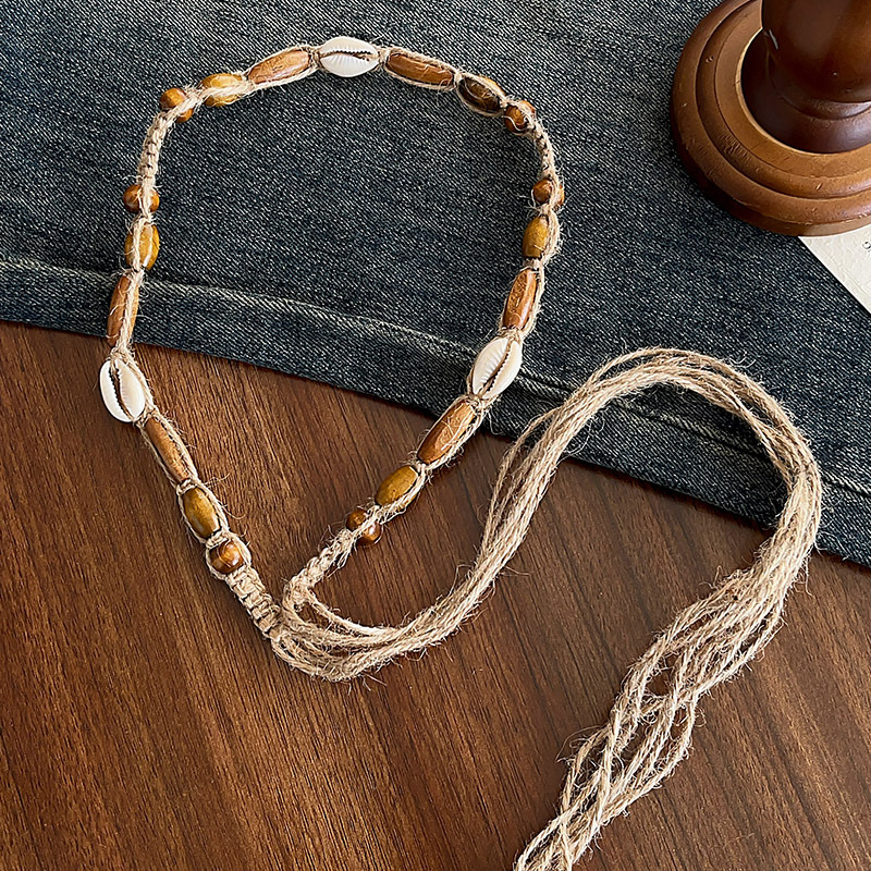 Bohēmiska viduslaiku etniskā stila brūna josta sieviešu svārkiem ar pītu vidukļa ķēdi Y2K metāla vidukļa aksesuāri