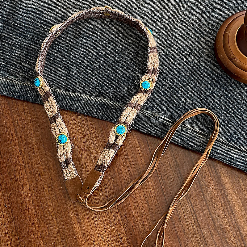 Bohēmiska viduslaiku etniskā stila brūna josta sieviešu svārkiem ar pītu vidukļa ķēdi Y2K metāla vidukļa aksesuāri