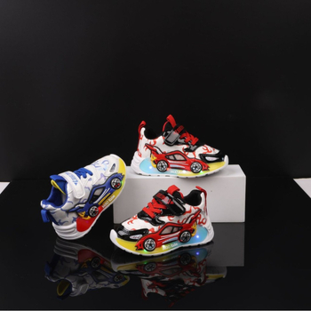 2025 Пролетни и есенни модни дишащи обувки за татко с анимационни спортни коли, детски обувки с LED сензорна светлина