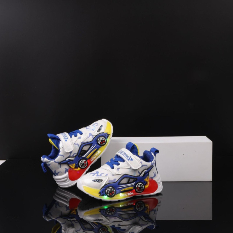 2025 Пролетни и есенни модни дишащи обувки за татко с анимационни спортни коли, детски обувки с LED сензорна светлина