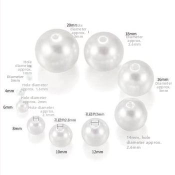 Rankų darbo „pasidaryk pats“ medžiagos 4–20 mm dvigubos skylutės apvalūs karoliukai iš grynos baltos ryžių baltumo karoliukų papuošalų aksesuarų, ABS imitacijos perlų, palaidų karoliukų