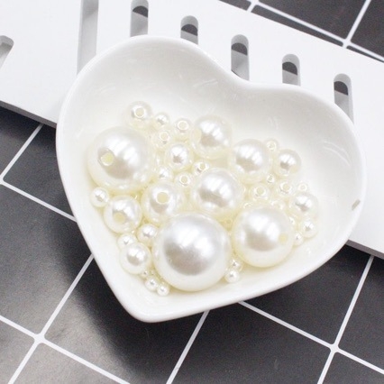 Rankų darbo „pasidaryk pats“ medžiagos 4–20 mm dvigubos skylutės apvalūs karoliukai iš grynos baltos ryžių baltumo karoliukų papuošalų aksesuarų, ABS imitacijos perlų, palaidų karoliukų