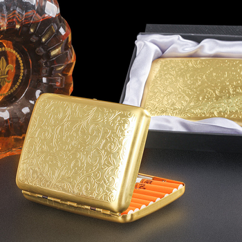16 iepakojumu metāla cigarešu maciņš vīriešu retro stila zeltaini bagātīgu ziedu cigarešu maciņš pārnēsājams mitrumizturīgs spiedienizturīgs dāvanu kastīte