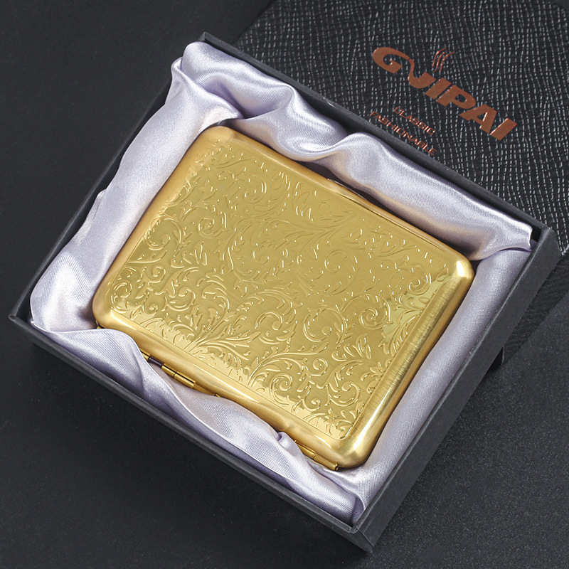 16 iepakojumu metāla cigarešu maciņš vīriešu retro stila zeltaini bagātīgu ziedu cigarešu maciņš pārnēsājams mitrumizturīgs spiedienizturīgs dāvanu kastīte