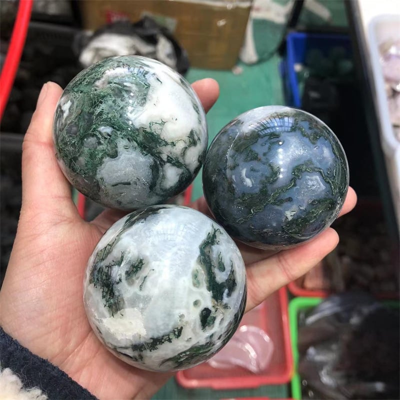 Fabrica en-gros, bilă de piatră naturală de cristal, agat de iarbă de apă, piatră originală lustruită, decorațiuni interioare pentru birou
