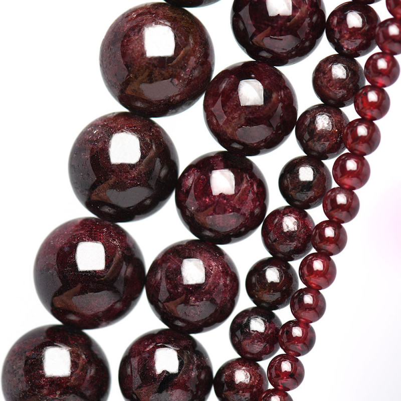 Mărgele naturale de granat, accesorii pentru bijuterii DIY, brățară cu mărgele rotunde, semifabricate, dimensiune completă, en-gros