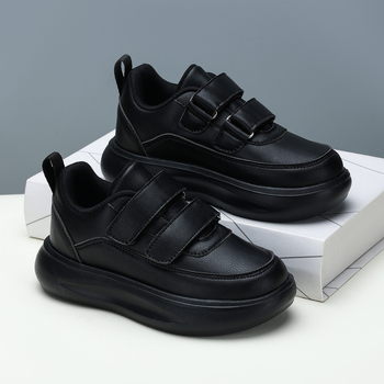 Черни кожени ученически обувки за детска градина, начално и средно училище, състезателни обувки с велкро обувки за момчета и момичета на едро