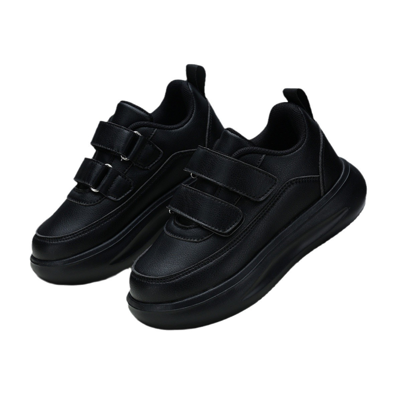 Черни кожени ученически обувки за детска градина, начално и средно училище, състезателни обувки с велкро обувки за момчета и момичета на едро