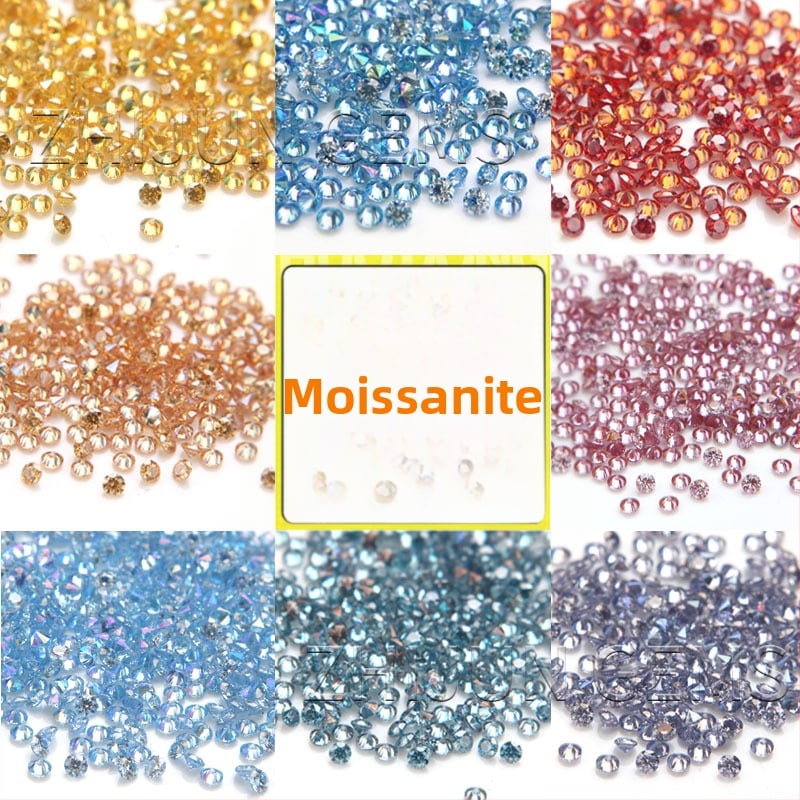Piatră goală Mosan rotundă de culoare, culoare piatră mică 1.0-2.9mm, auriu șampanie roz, piatră goală Mosan en-gros