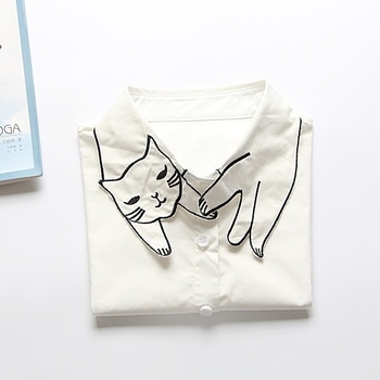 Британска ретро фалшива яка, удобна и дишаща памучна яка с бродирана котка, фалшива дантелена яка от висок клас