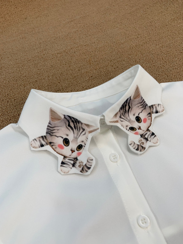 Сладка котешка шифонена риза с фалшива яка, дамска фалшива яка, риза за кукла, декоративна риза, фалшива яка с пуловер