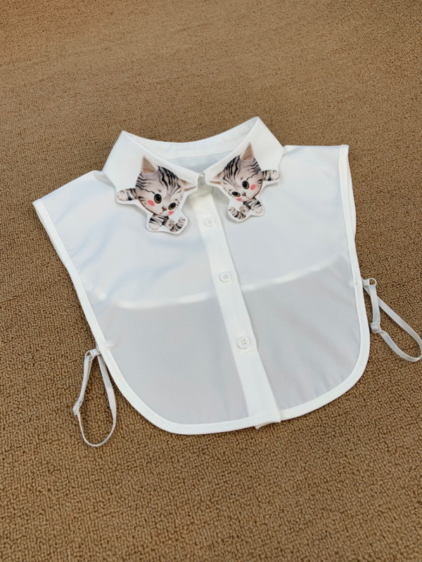 Сладка котешка шифонена риза с фалшива яка, дамска фалшива яка, риза за кукла, декоративна риза, фалшива яка с пуловер