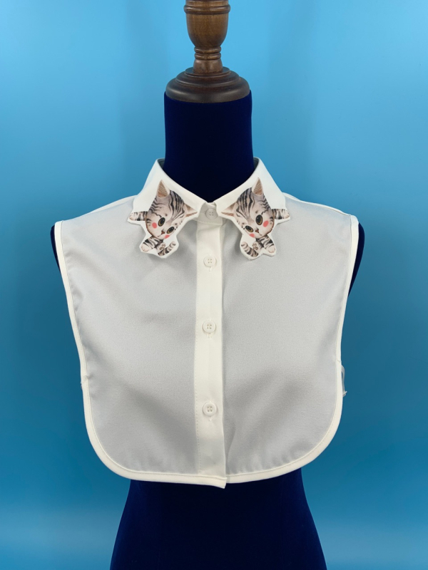 Сладка котешка шифонена риза с фалшива яка, дамска фалшива яка, риза за кукла, декоративна риза, фалшива яка с пуловер