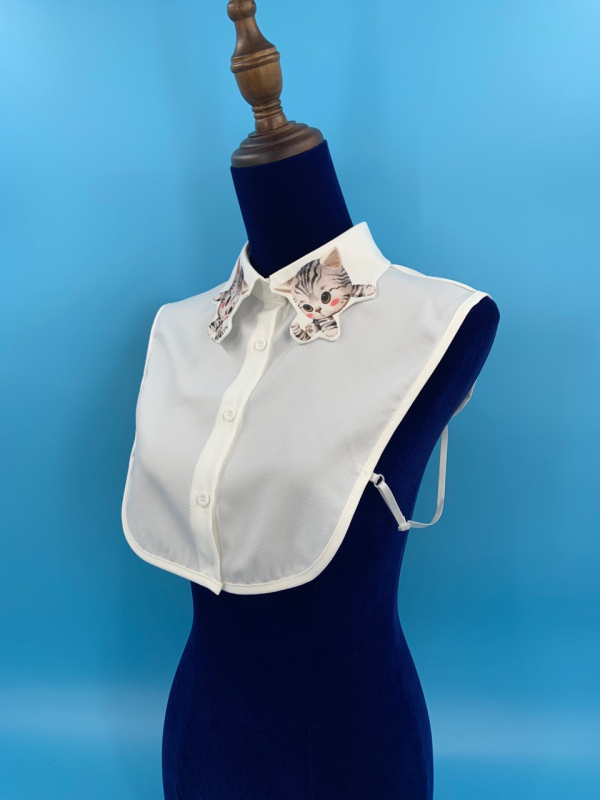 Сладка котешка шифонена риза с фалшива яка, дамска фалшива яка, риза за кукла, декоративна риза, фалшива яка с пуловер