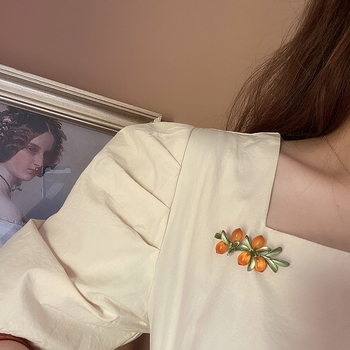 Изящна ретро пасторална растителна игла, артистична брошка с оранжева глазура и горски плодове Mori, дизайн, темперамент, аксесоари за игли.